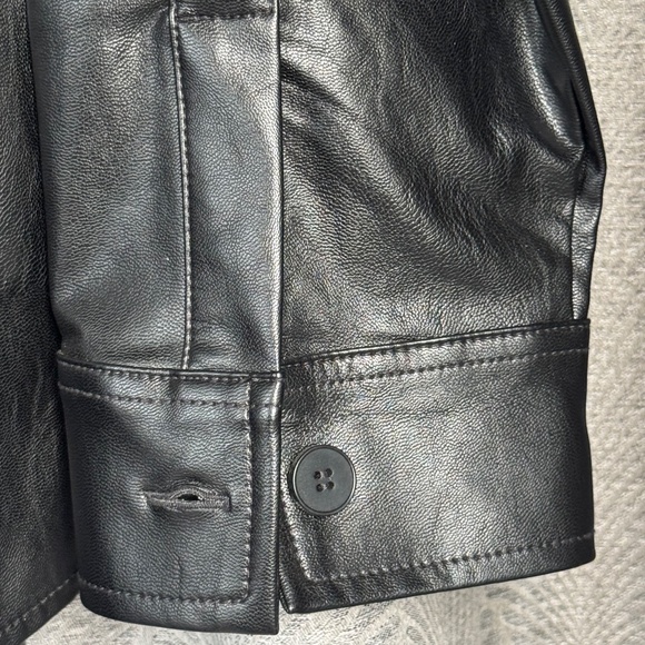 Oak + Fort Black Faux Leather Shirt Jacket - Picture 4 of 12